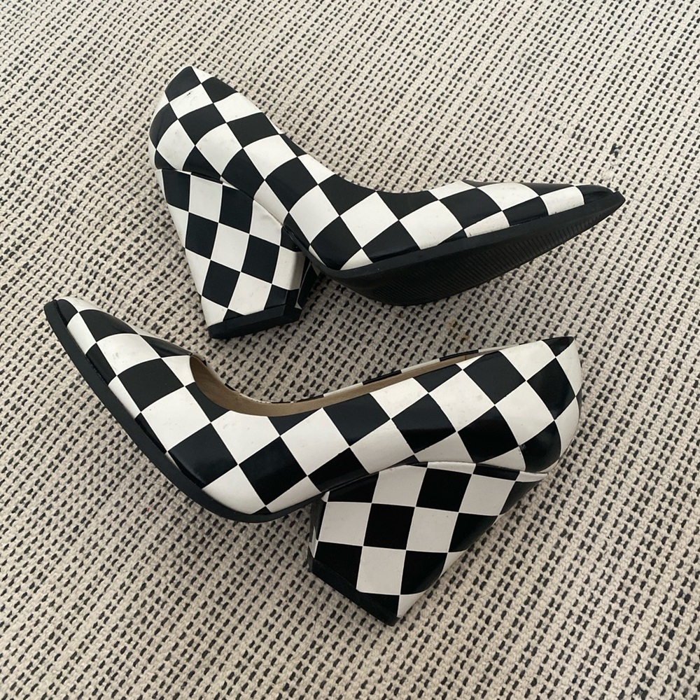 Black and white checker heels